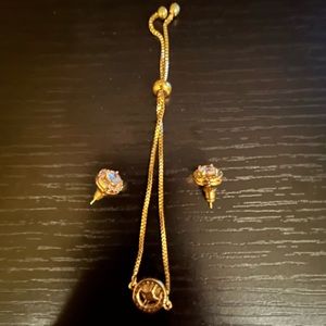 Matching gold bracelet and earrings